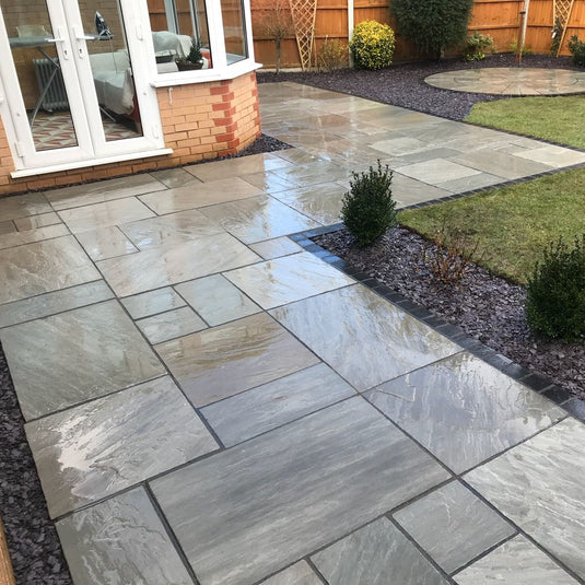 Kandala Grey Indian Sandstone Paving - 18mm Patio Pack - Mixed Sizes - Hand Cut & Riven