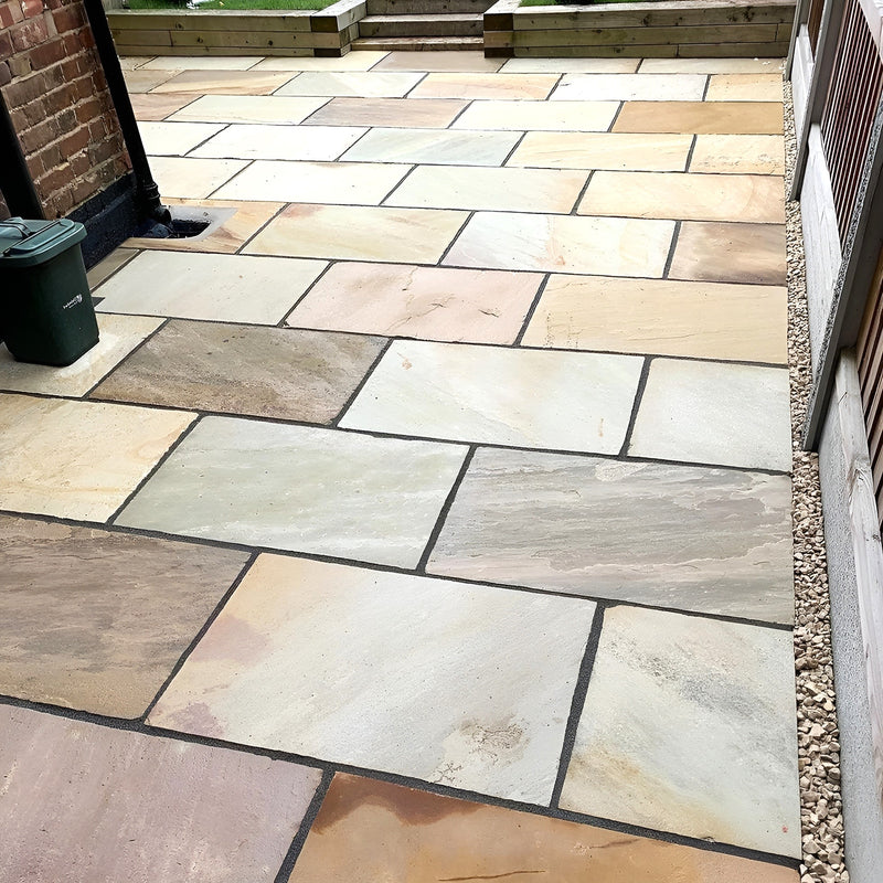 Load image into Gallery viewer, Mint Fossil Indian Sandstone Paving - 900 x 600 x 22mm - Hand Cut &amp; Riven
