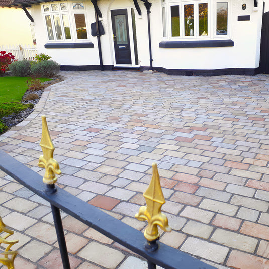 Raj Green Indian Sandstone Block Paving - 150 x 150 x 50mm - Sawn, Tumbled & Riven