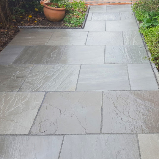 Kandala Grey Indian Sandstone Paving - 600 x 600 x 22mm - Hand Cut & Riven