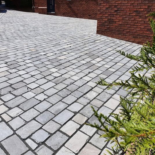 Kandala Grey Sandstone Block Paving - 250 x 150 x 50mm - Sawn, Tumbled & Riven