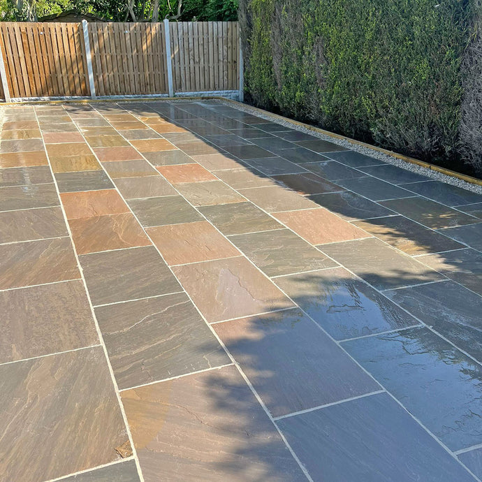 Autumn Brown Indian Sandstone Paving - 900 x 600 x 22mm - Hand Cut & Riven