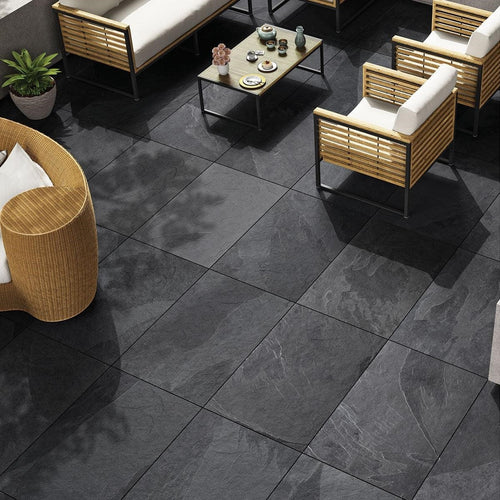 Slate Noir - Black Porcelain Paving Tiles - 900 x 600 x 20mm