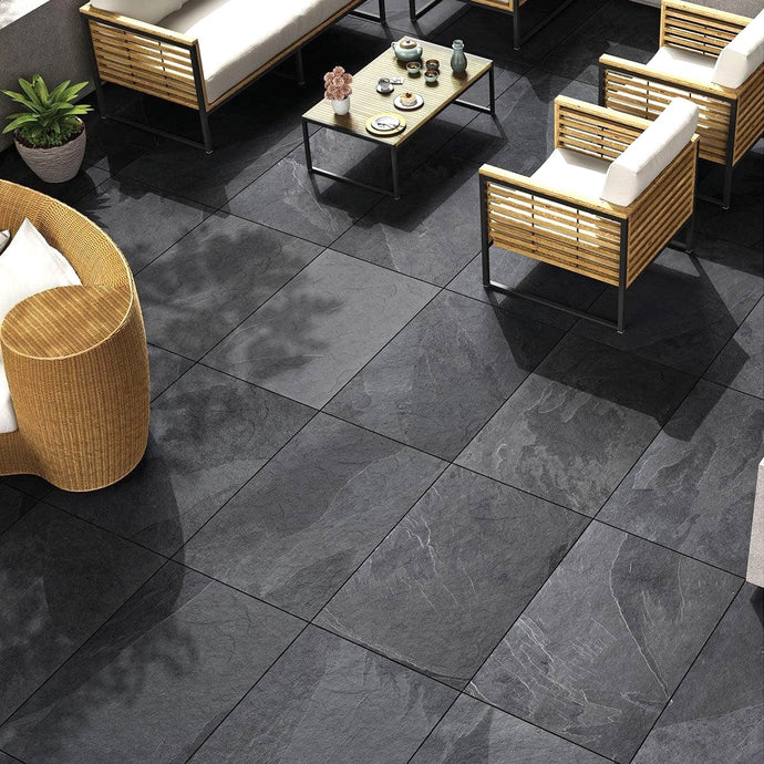 Slate Noir - Black Porcelain Paving Tiles - 900 x 600 x 20mm