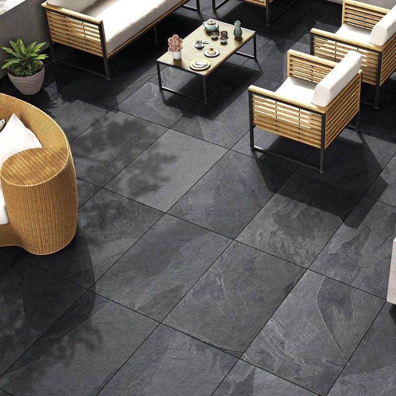 Load image into Gallery viewer, Slate Noir - Black Porcelain Paving Tiles - 900 x 600 x 20mm
