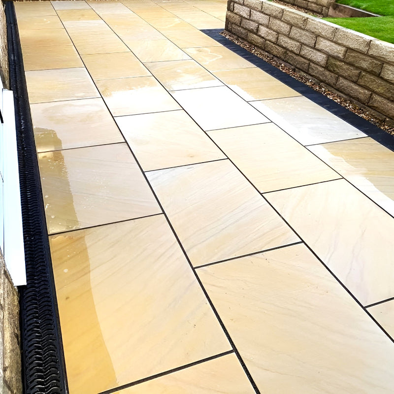 Load image into Gallery viewer, Mint Fossil Indian Sandstone Paving - 900 x 600 x 22mm - Sawn &amp; Honed
