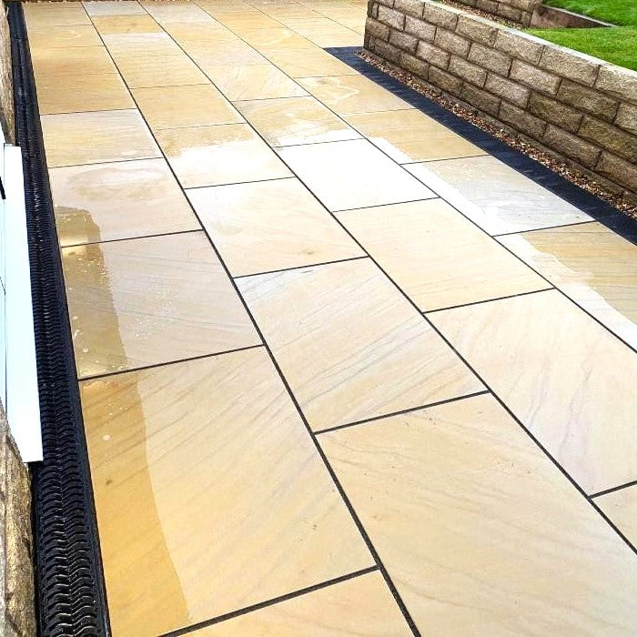 Load image into Gallery viewer, Mint Fossil Indian Sandstone Paving - 600 x 295 x 22mm - Sawn &amp; Honed
