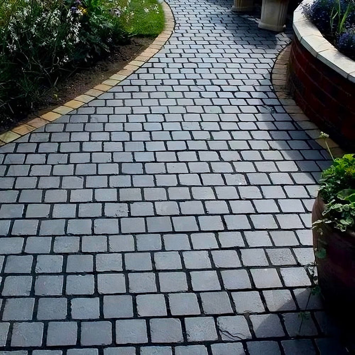 Kota Black Limestone Block Paving - 150 x 150 x 50mm - Sawn, Tumbled & Riven