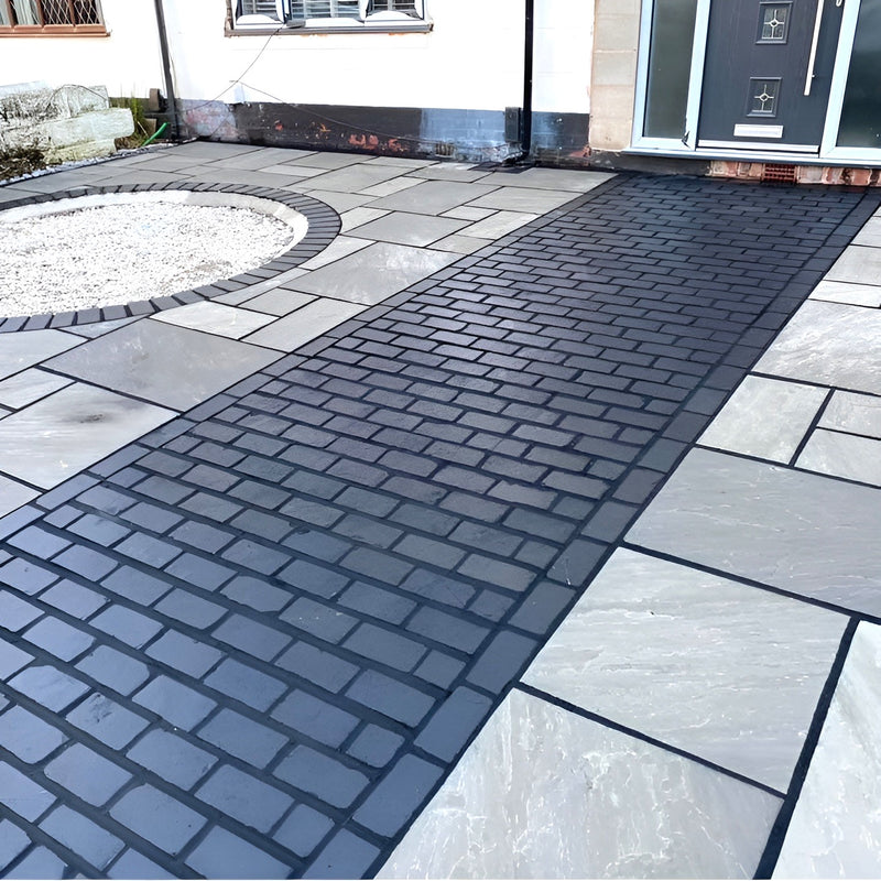 Load image into Gallery viewer, Kota Black Limestone Block Paving - 200 x 100 x 50mm - Sawn &amp; Riven
