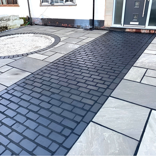 Kota Black Limestone Block Paving - 200 x 100 x 50mm - Sawn & Riven