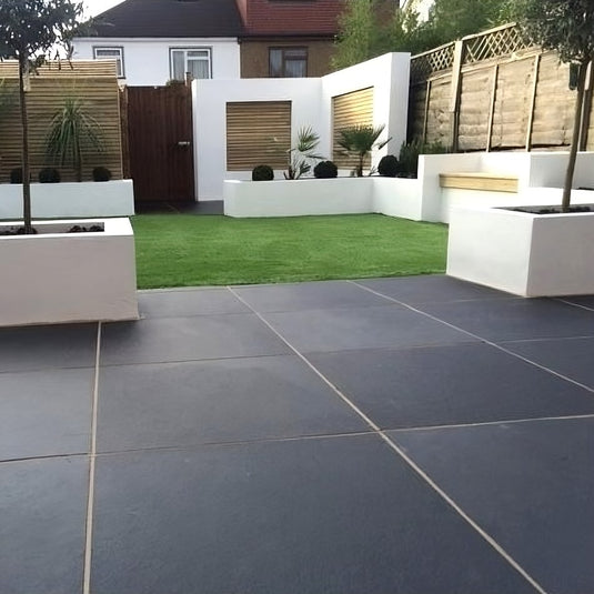 Kota Black Limestone Paving - 600 x 600 x 22mm - Sawn & Riven