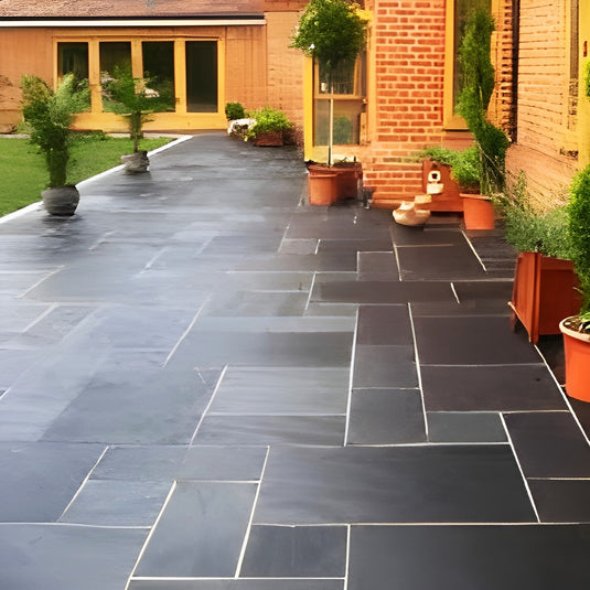 Brazilian - Black Slate Paving - Patio Pack - Mixed Sizes - Sawn & Riven