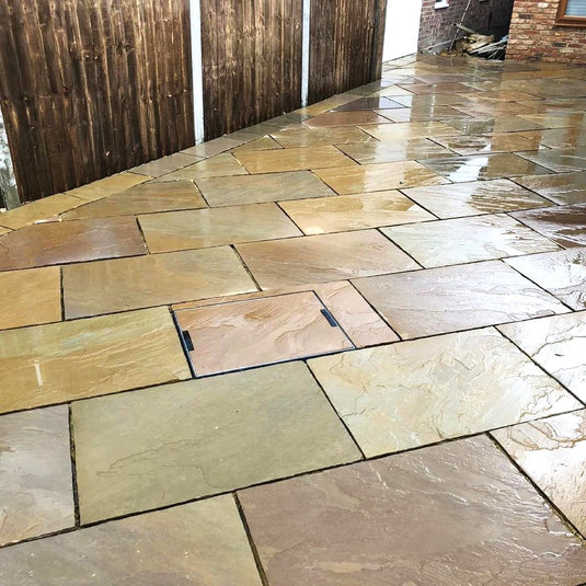 Buff Indian Sandstone Paving - 900 x 600 x 18mm - Hand Cut & Riven