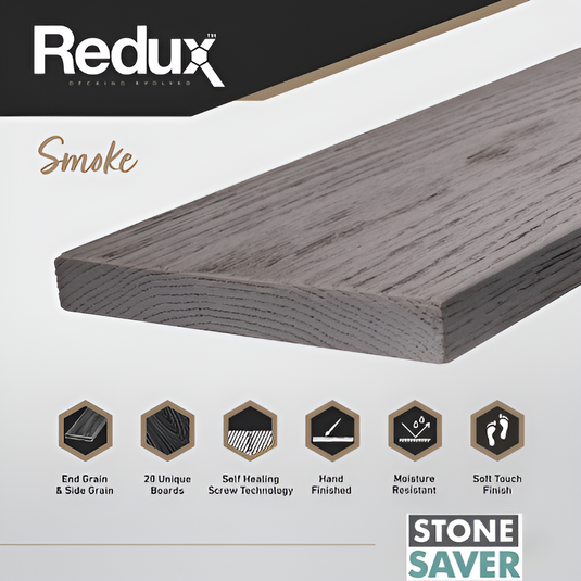 Redux Smoke - Grey Composite Decking - Decking Board - 3600 x 176 x 22 mm