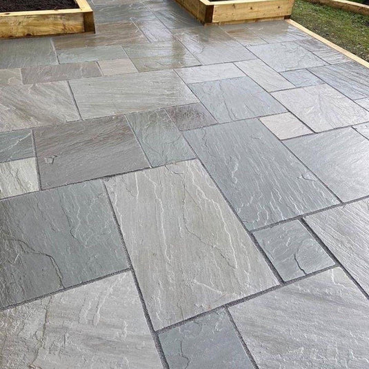 Kandala Grey Indian Sandstone Paving - 18mm Patio Pack - Mixed Sizes - Hand Cut & Riven