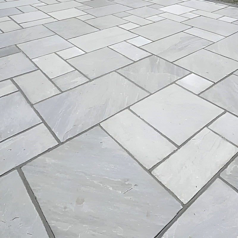 Load image into Gallery viewer, Kandala Grey Indian Sandstone Paving - 22mm Patio Pack - Mixed Sizes - Hand Cut &amp; Riven
