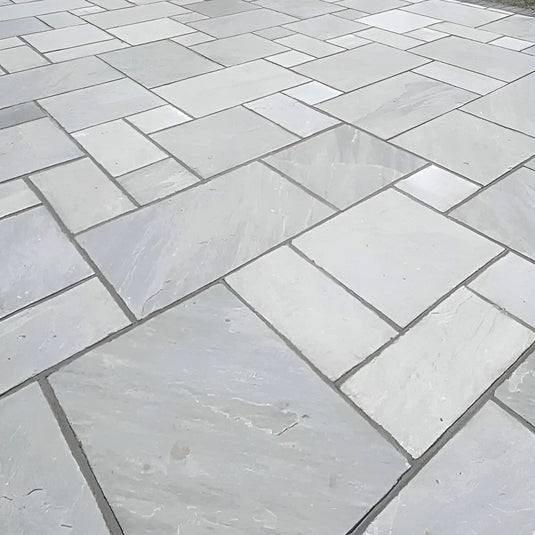 Kandala Grey Indian Sandstone Paving - 22mm Patio Pack - Mixed Sizes - Hand Cut & Riven