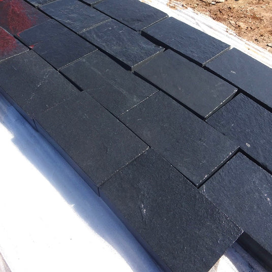 Kota Black Limestone Block Paving - 200 x 100 x 50mm - Sawn & Riven