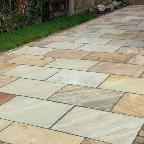 Mint Fossil Indian Sandstone Paving - 900 x 600 x 22mm - Hand Cut & Riven