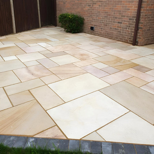 Buff Indian Sandstone Paving - 600 x 600 x 22mm - Sawn & Sandblasted