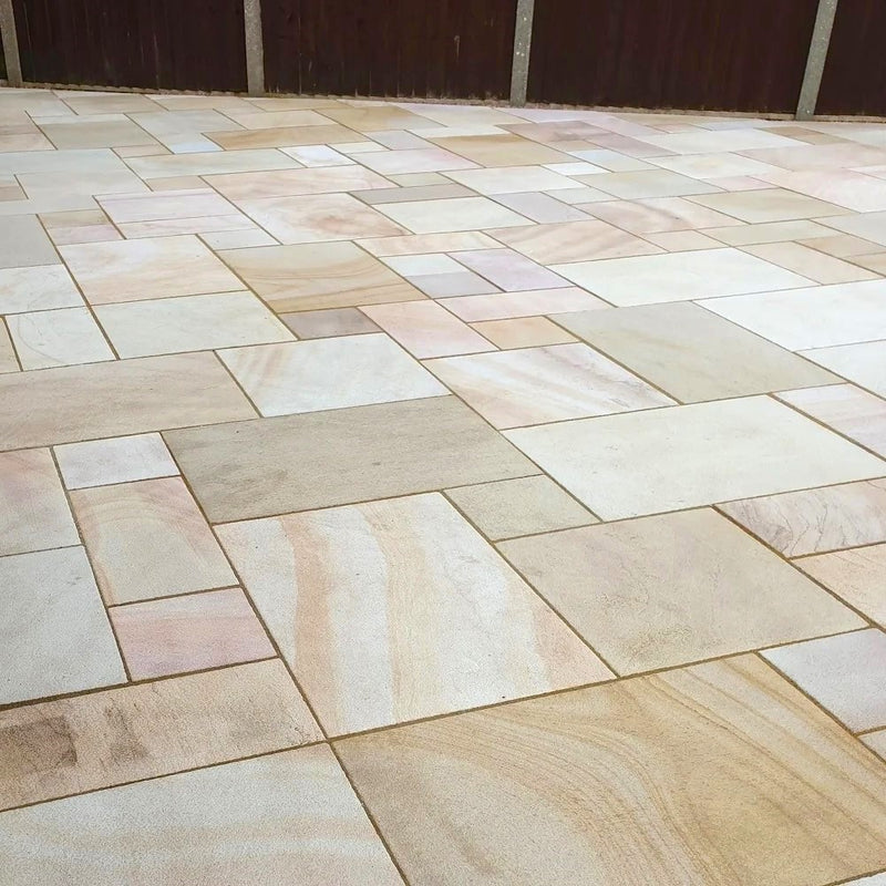 Load image into Gallery viewer, Buff Indian Sandstone Paving - 600 x 295 x 22mm - Sawn &amp; Sandblasted
