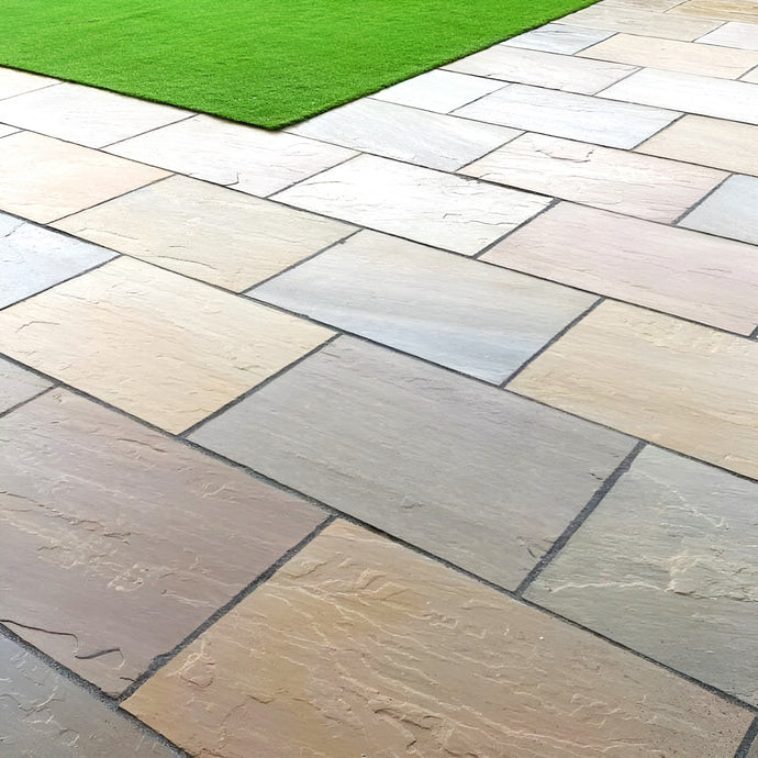 Raj Green Indian Sandstone Paving - 900 x 600 x 22mm - Hand Cut & Riven