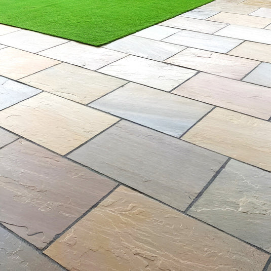 Raj Green Indian Sandstone Paving - 900 x 600 x 22mm - Hand Cut & Riven