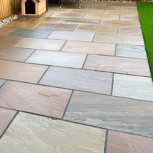 Raj Blend Indian Sandstone Paving - 900 x 600 x 22mm - Tumbled & Riven