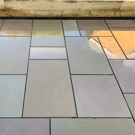 Raj Green Indian Sandstone Paving - 600 x 295 x 22mm - Sawn & Sandblasted