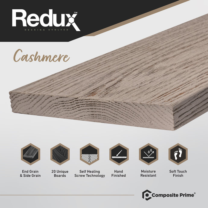Redux Cashmere - Brown/Grey Composite Decking - Decking Board - 3600 x 176 x 22 mm