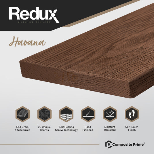 Redux Havana - Brown Composite Decking - Decking Board - 3600 x 176 x 22 mm