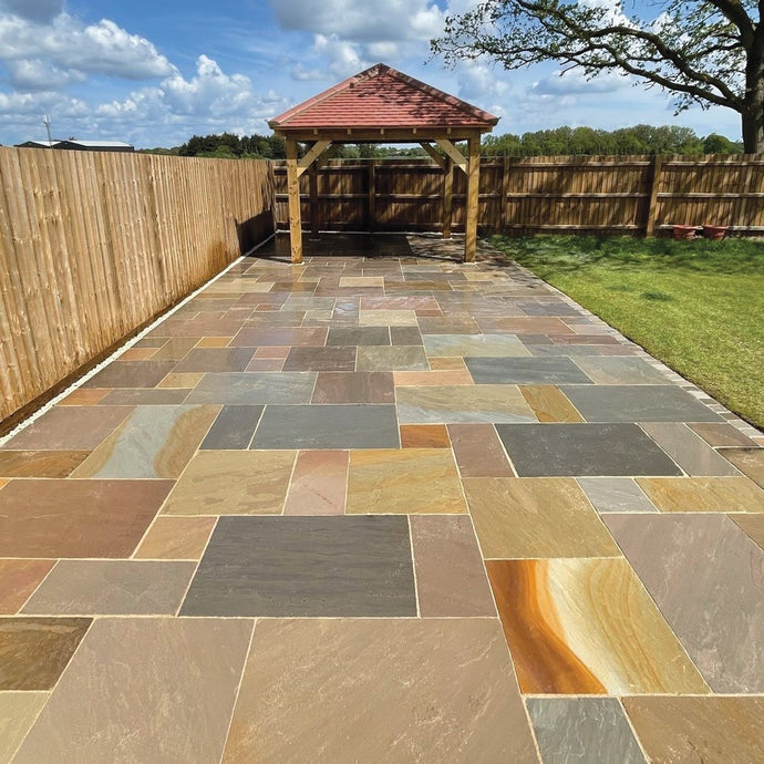 Buff Indian Sandstone Paving - 600 x 600 x 22mm - Hand Cut & Riven