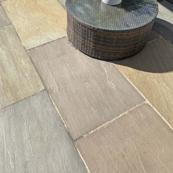 Buff Indian Sandstone Paving - 900 x 600 x 22mm - Hand Cut & Riven