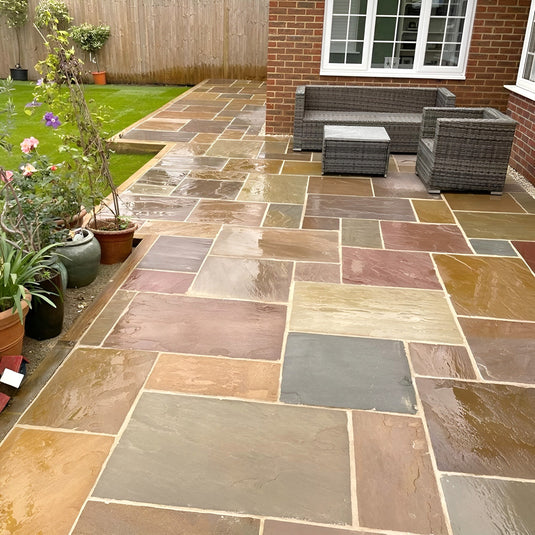 Buff Indian Sandstone Paving - 600 x 290 x 22mm - Hand Cut & Riven