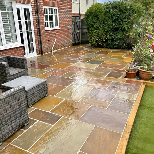 Buff Indian Sandstone Paving - 600 x 290 x 22mm - Hand Cut & Riven