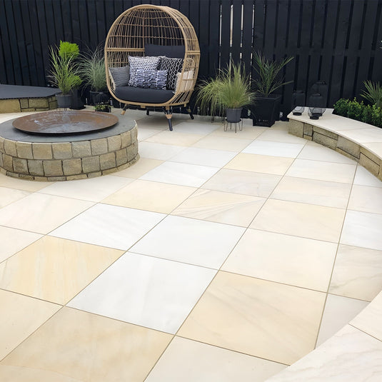 Mint Fossil Indian Sandstone Paving - 600 x 600 x 22mm - Sawn & Honed