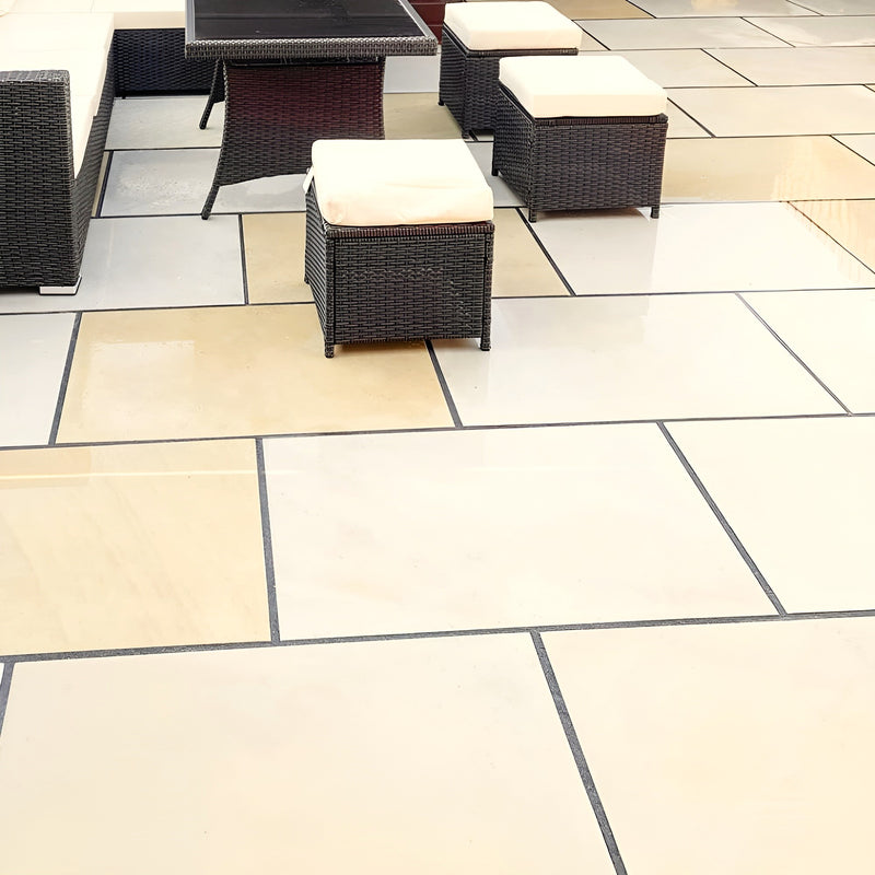 Load image into Gallery viewer, Mint Fossil Indian Sandstone Paving - 295 x 295 x 22mm - Sawn &amp; Honed
