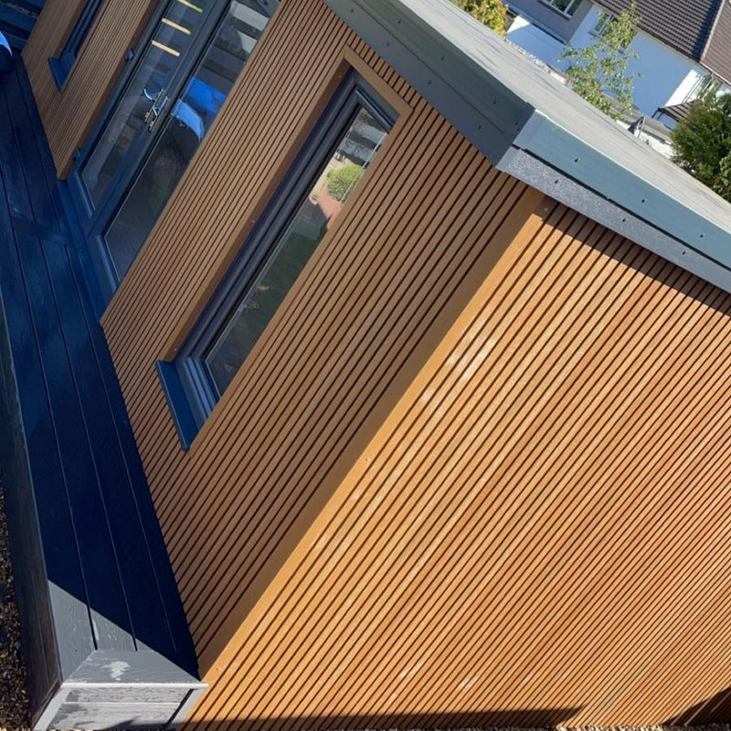 Load image into Gallery viewer, Slatted Spiced Cedar - Brown Composite Cladding - End Piece - 2200 x 49.25 x 49.25 mm
