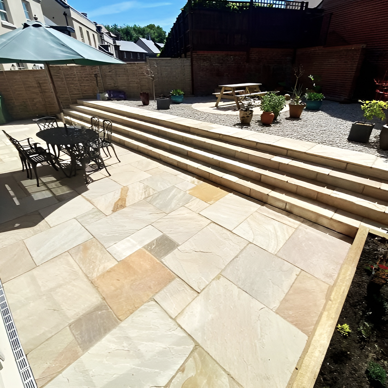 Load image into Gallery viewer, Mint Fossil Indian Sandstone Paving - 600 x 600 x 22mm - Hand Cut &amp; Riven
