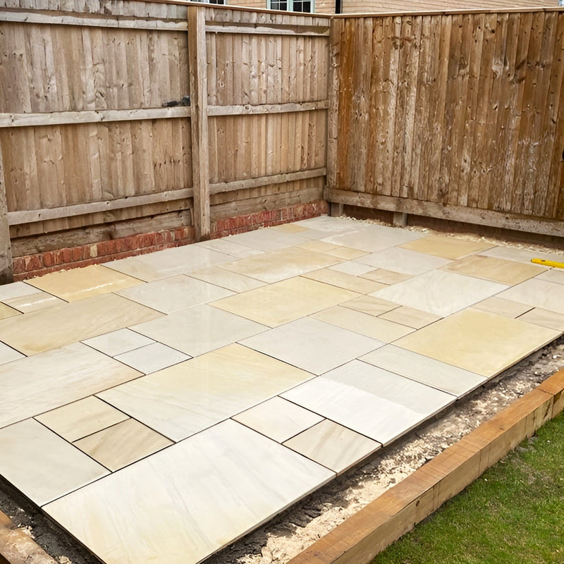 Load image into Gallery viewer, Mint Fossil Indian Sandstone Paving - 295 x 295 x 22mm - Sawn &amp; Honed
