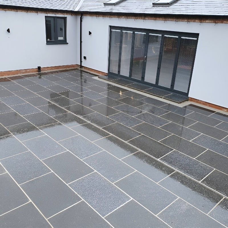 Load image into Gallery viewer, Ash Black Granite Paving - Patio Pack - Mixed Sizes - Sawn &amp; Brushed - Clearance
