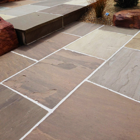 Autumn Brown Indian Sandstone Paving - 900 x 600 x 18mm - Hand Cut & Riven