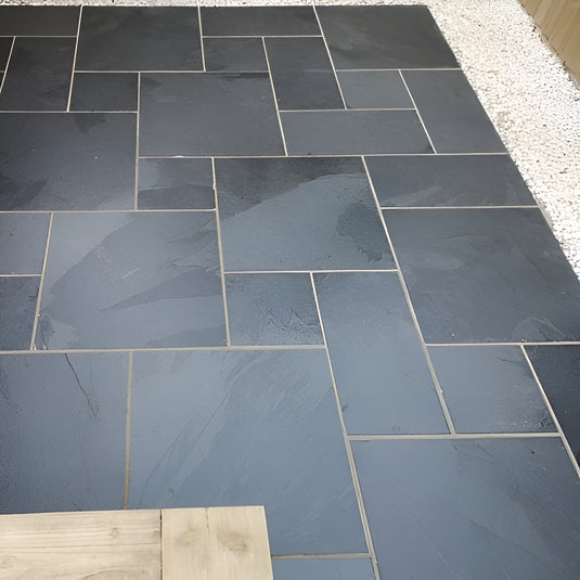 Brazilian - Black Slate Paving - Patio Pack - Mixed Sizes - Sawn & Riven