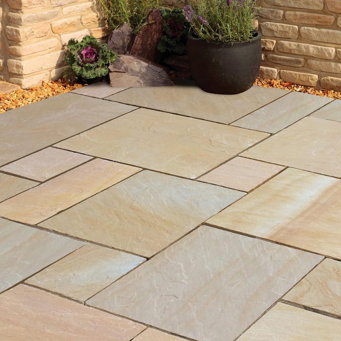 Buff Indian Sandstone Paving - 600 x 600 x 22mm - Hand Cut & Riven