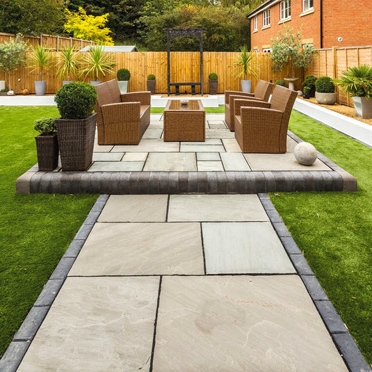 Buff Indian Sandstone Paving - 900 x 600 x 18mm - Hand Cut & Riven