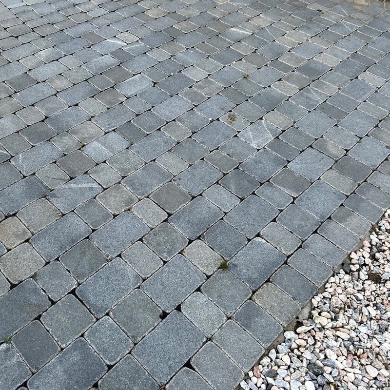 Load image into Gallery viewer, Dark Grey Granite Block Paving - 210 x 140 x 50mm - Sawn, Tumbled &amp; Honed
