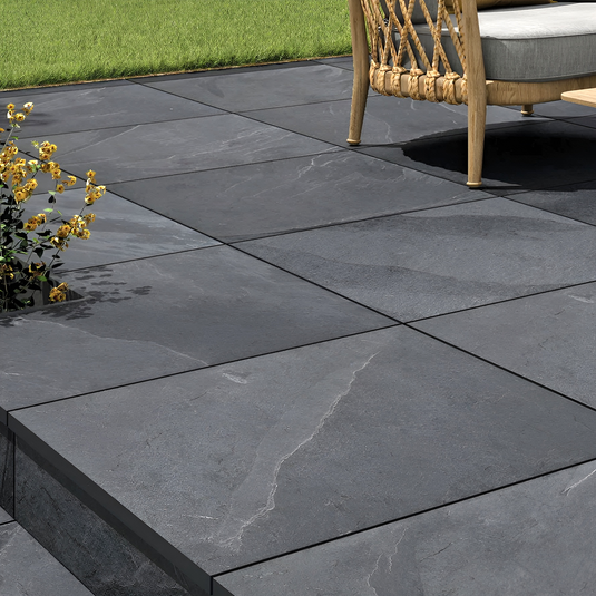 Slate Noir - Black Porcelain Paving Tiles - 600 x 600 x 20mm