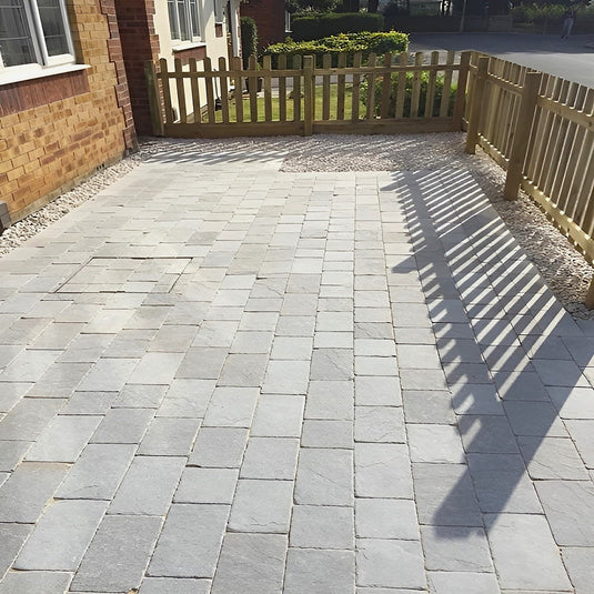 Kandala Grey Sandstone Block Paving - 200 x 150 x 50mm - Sawn, Tumbled & Riven