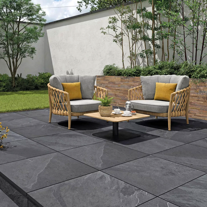 Slate Noir - Black Porcelain Paving Tiles - 600 x 600 x 20mm