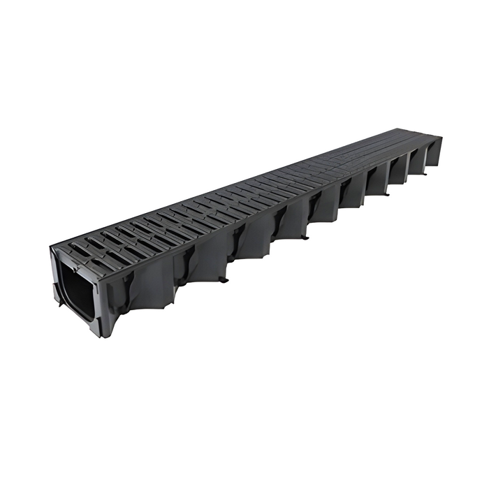 ACO HexDrain - Plastic Channel - Black Plastic Grating - 1000mm x 125mm x 80mm